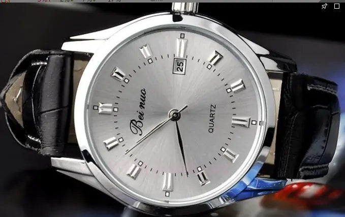 Calendar Leather Strap Watch with Date for Men