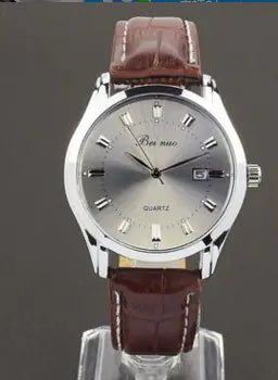 Calendar Leather Strap Watch with Date for Men